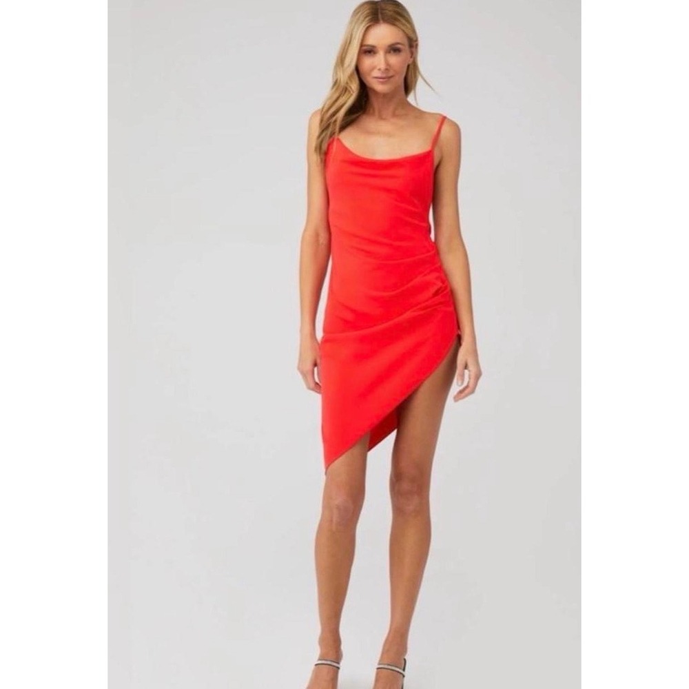 Amanda Uprichard‎ Samba Dress Red Cowl Neck Asymmetrical Midi Size M